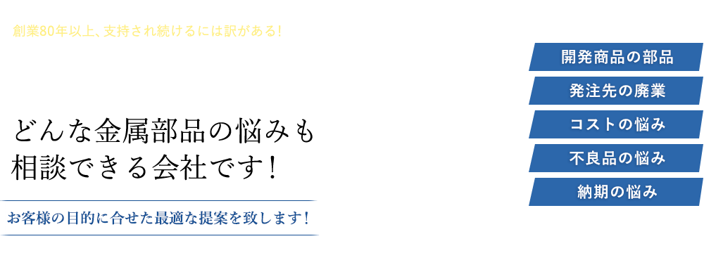 どんな金属部品の悩みも 相談できる会社です！ 