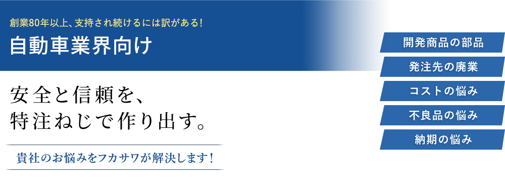 安全と信頼を、特注ねじで作り出す。