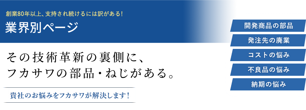 その技術革新の裏側に、
フカサワの部品・ねじがある。