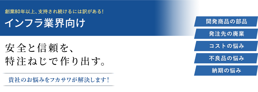 安全と信頼を、特注ねじで作り出す。