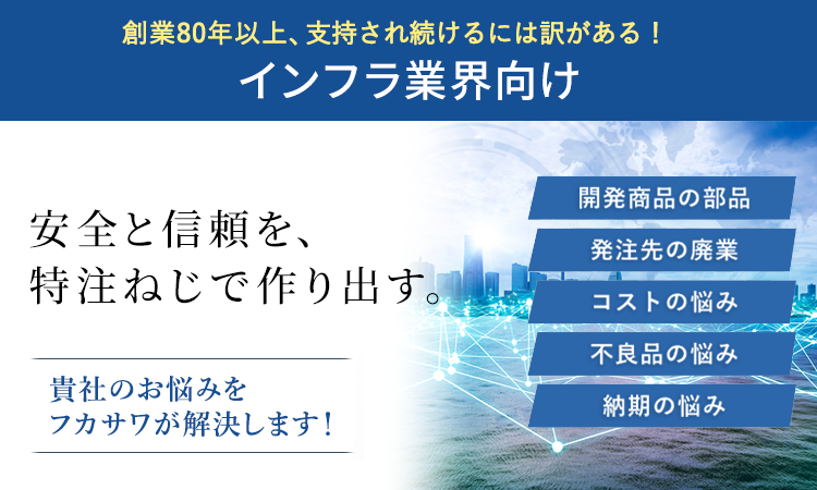 安全と信頼を、特注ねじで作り出す。